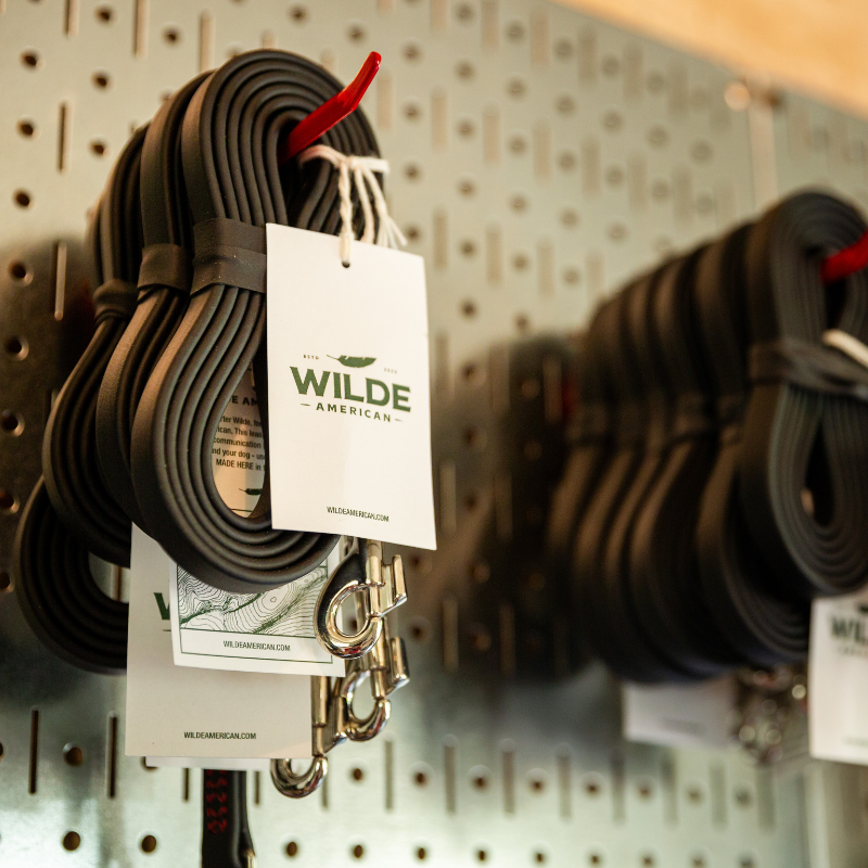 Wilde American Dog Leash products hanging up inside store